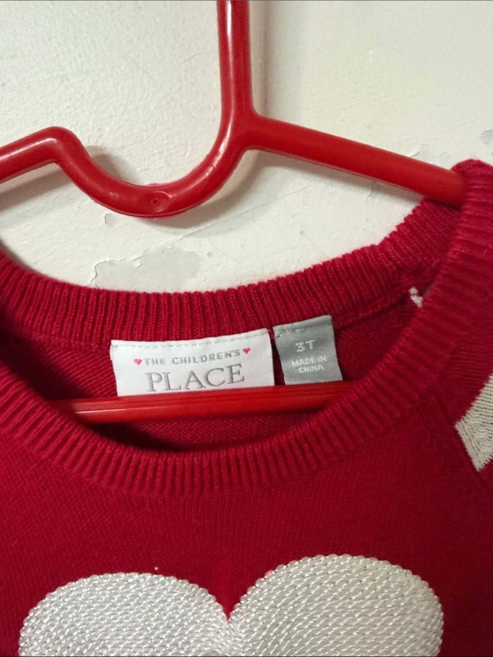 Girls Red Heart Knit Dress with Striped Sleeves 2019